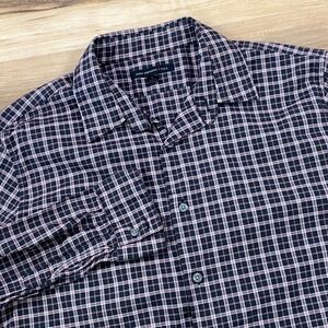 John Varvatos Button Up Shirt Men L Plaid 100% Cotton Heritage Classic Black Red